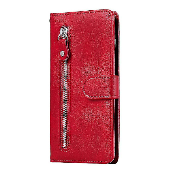 Nytt Plånboksfodral Kompatibelt Med Samsung Galaxy A40, Premium PU Läder Magnetisk Stängning Kortplatser Ställ Funktion Dragkedja Ficka Mjukt TPU Flip Skydd - Röd