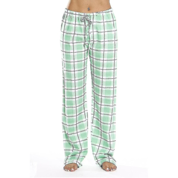 Kvinders pyjamasbukser med lommer, kvinders bløde flannel ternet pyjamasbukser green XL