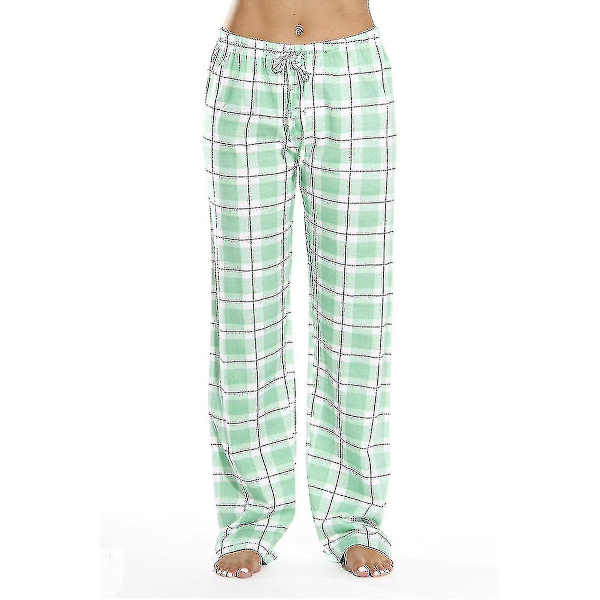 Naisten pyjamahousut taskuilla, pehmeät flanelliruudullinen pyjamahousut green L