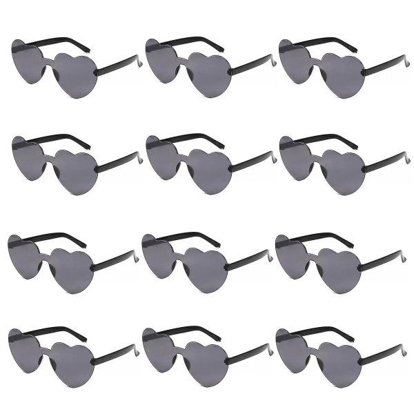 12 stk hjerteformede rammeløse briller Trendy Transparent Candy Color Eyewear For Party Favor black