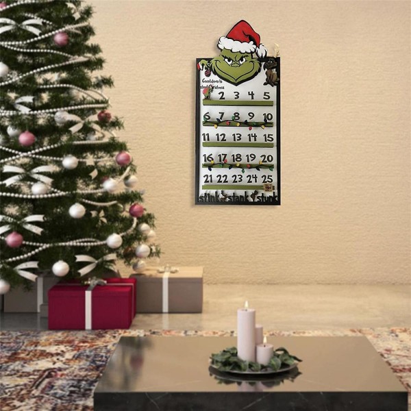 2023 Jul Trä Grinch Adventskalender 24 Dagar Nedräkning Antal Datum Xmas Ornament Hem Väggdekoration Present