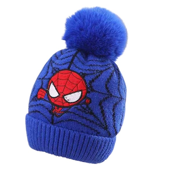 Barn Pojkar Spiderman mössa Vinter Varm Pom Pom Tjock stickad cap Blue