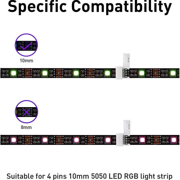 Liitin 4-nastainen 10 mm juoteton Rgb-valonauhaliitin 5050 Smd:lle - aukottomat liittimet, l-muotoinen