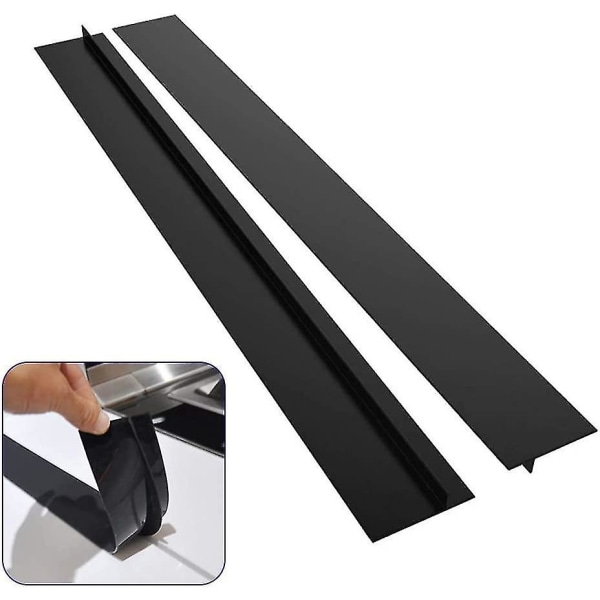 2 stk. køkkenbordpladepakning, 25 tommer silikonepakning mellemrumsdæksel Sort, sort køkkenbordpladepakning til silikonekomfurgap sidebeskyttelse Gaskomfur (25