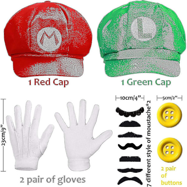 Super Mario Bros Mario Ja Luigi Hatut, Lakit, Viikset, Hanskat, Napit, Cosplay-asu