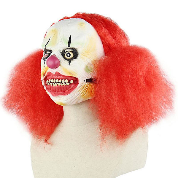 Uhæggelig Ond Skræmmende Klovn Cosplay Maske Med Rødt Afro Hår Halloween Fest Kostume Udklædning Prop