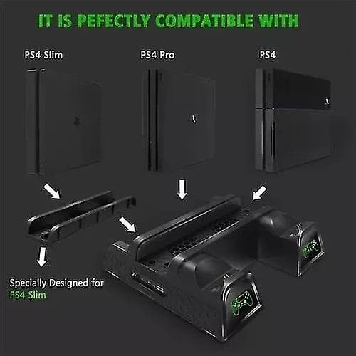 PS4 Stand Køleventilator Til PS4 Slim/PS4 Pro/Playstation 4, PS4 Pro Stand Vertikal Stand Køler Med Dobbelt Controller Ladestation & 16 Spil Opbevaring, PS4