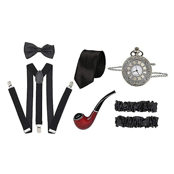 1920-tals Gatsby Gangster Kostym Tillbehör Set Gammal Mans Kostym Farfar Tillbehör Set Med Panamahatt Hängslen Fluga