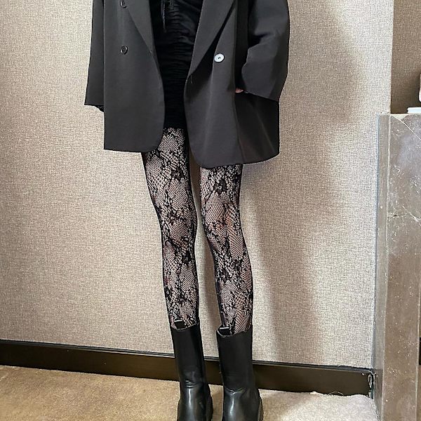 Kvinder Hule Ud Mesh Net Strømpebukser Sød Blonde Floral Lolita Strømpebukser