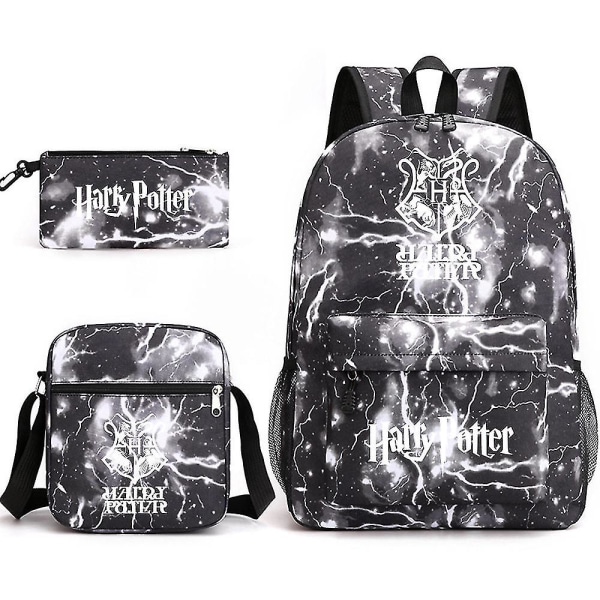 Børne Harry Potter tredelt skoletaske trykt udendørs rygsæk med stor kapacitet#2 lightning black