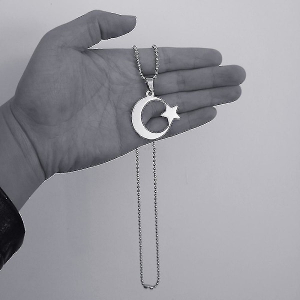 Halskæde med halvmåne og stjerne i rustfrit stål til mænd og kvinder - Spirituel islamisk muslimsk vedhæng - Tyrkisk religiøst smykke