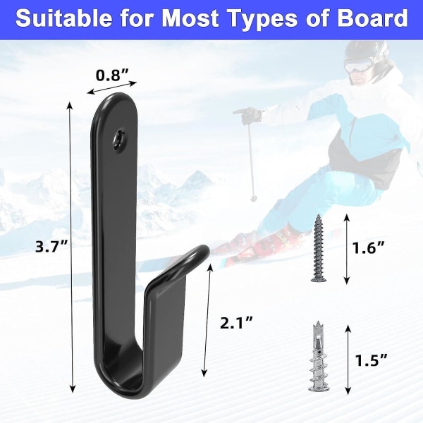 2 stk. Vandrette Snowboard Vægmonteringsklips Snowboard Vægreol Snowboard Montering Opbevaring Snowboard Display Vægmontering