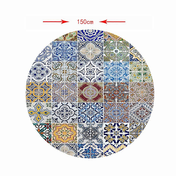 Vattentätt Halkfritt Runt Elastiskt Bordsöverdrag Klassiskt Mönster Bordsduk J - 150cm (60 Inch)