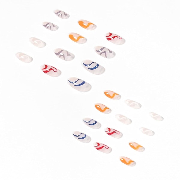 24 st Press On Nails Medium Mandel Fake Nails Rainbow Wave Lim On Nails För Kvinnor Flickor Full Cover Stick On Nails