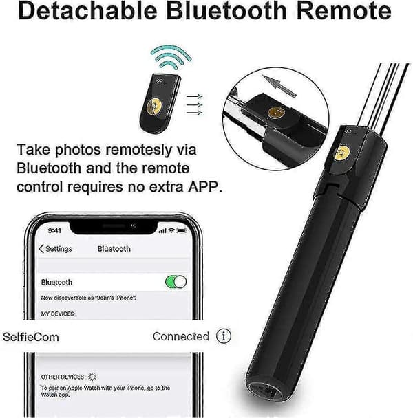 Bluetooth-selfiekepiteline kauko-ohjaimella, pyörivä selfiekepiteline