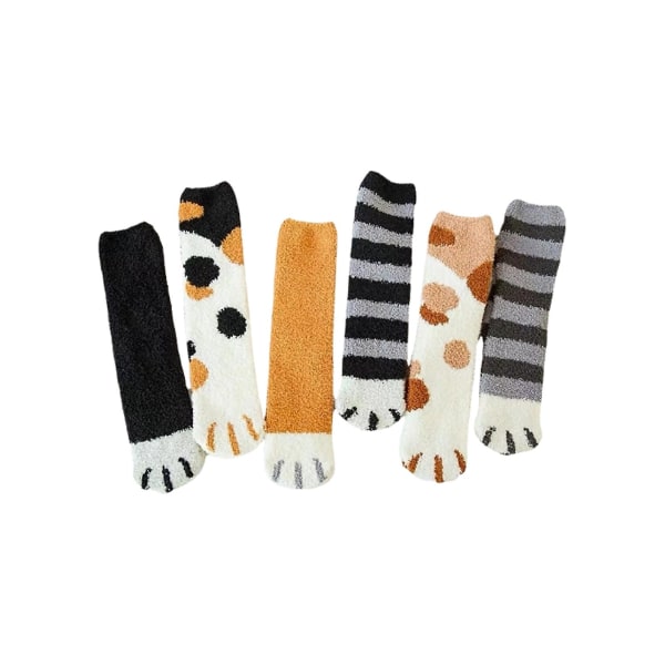 6 par tykke kvinder sokker piger tegneserie katte pote stribe søde kvinders sjove kreative bløde varme mode fodsokker