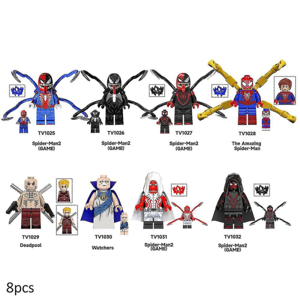 8-pakke Marvel Superhelt-minifigurer sammensatt minibyggekloss Spider-man 2 spillfigurer Leketøysamlinger Modell Barn Julegaver