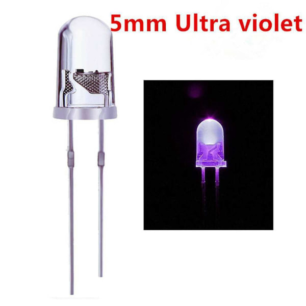 200x 5mm pyöreä violetti UV-LED-diodi kirkas LED-lamppu, violetti