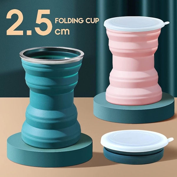 Yaju sammenleggbar kopp, silikon reisecampingkopper, campingkrus Sammenleggbar kopp med lokk, bærbar campingkopp kompresjonslomme, matkrus for