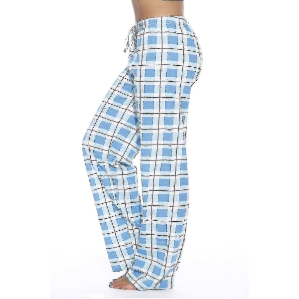 Pyjamasbyxor för kvinnor med fickor, mjuka flanellrutiga pyjamasbyxor för kvinnor blue XXL