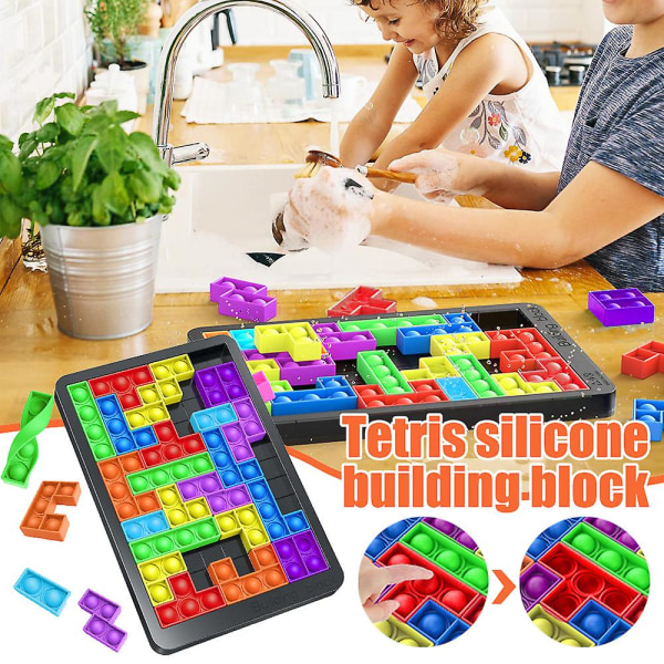 2 in 1 Push Pop It Bubble Jigsaw Puzzle Toddler Tetris Rakennuspalikka Lautapelit Lasten ahdistuneisuus lievitys Fidget Sensorinen lelu Lahja
