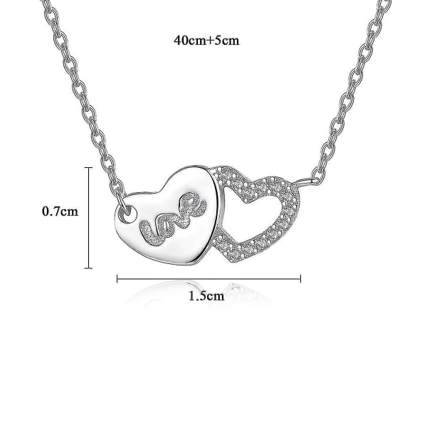 925 Sterling Sølv Love Heart smykker Zircon Pendant halskæde 18\