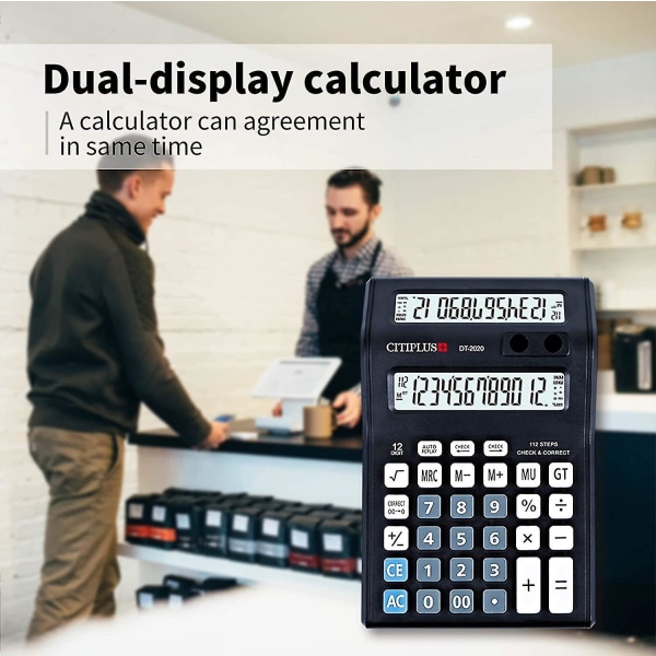 + Dual Display Lommeregner, Office Desktop Lommeregner, 12-cifret stor skærm og stor knap