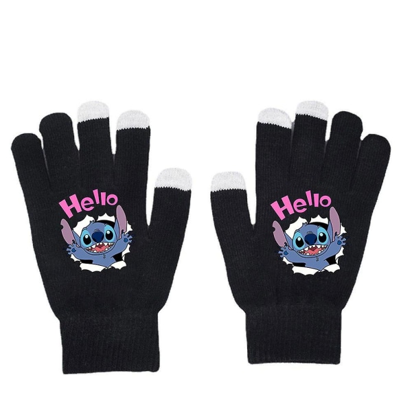 Unisex Lilo & Stitch Full Finger Handskar Varm Vinter Stickad Handske Vantar Presenter A