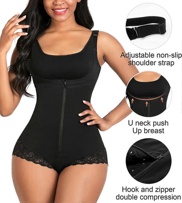Shapewear for kvinner Magekontroll Glidelås Åpen byste bodysuit XL