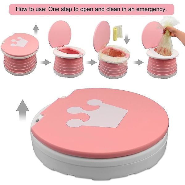 Reisepotte 2-i-1 bærbar pottetrener Sammenleggbar reisepottetreningssete Toalett for småbarn Barn Innendørs Utendørs Pink