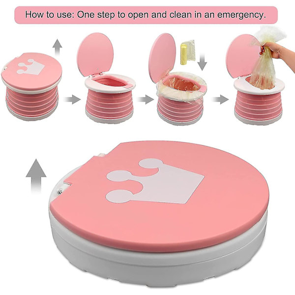 Resepotty 2-i-1 Bärbar Potträningssäte Fällbar Resepotty för Småbarn Barn Inomhus Utomhus Pink