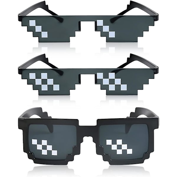 [3-pack] Thug Life solglasögon, glasögon för män och kvinnor 8 bit pixel mosaikglasögon fotorekvisita unisex solglasögonleksak - svart