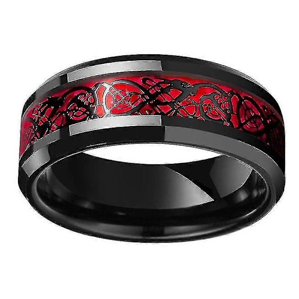 Mote Svart Wolfram Bryllup Keltisk Drage Ring Med Grønn/rød Zirkonia Punk Herre Rustfritt Stål Karbonfiber Par Ring Red Women 8
