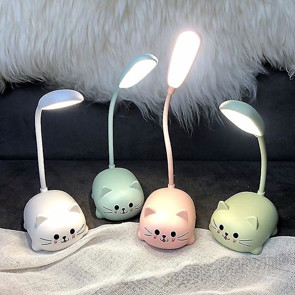 Skrivbordslampe til børn, sød kat LED-bordlampe med fleksibel arm, USB-opladelig bordlampe, øjenbeskyttelse, læselampe, tegneserie kawaii senglampe Pink