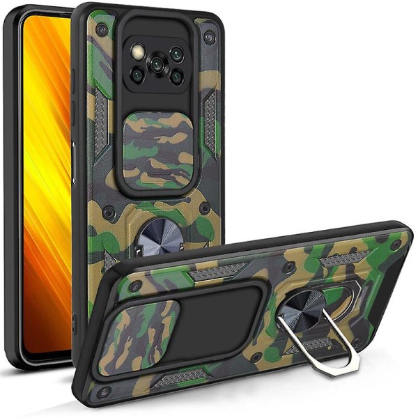 Anvend til for Xiaomi Pocophone Poco X3 Nfc Case Camouflage Magnetisk Bilholder Ring Stødsikker Panser Telefon Case Til Poco X3 Pro Bagside Mobiltelefon Camouflage Green For Poco X3 Nfc