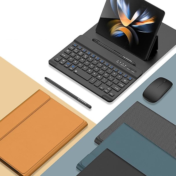 For Samsung Galaxy Z Fold 4 / Fold 3 Fold Phone Creative Stand Bt Mouse Stylus Pen Kit Trådløst tastatur sammenleggbart lærveske