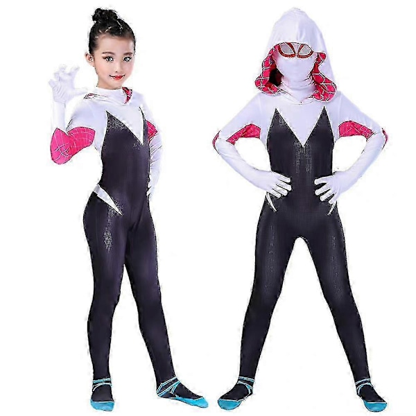 Spider-Gwen Cosplay Jumpsuit Kostume til Piger 4-10 År med Maske