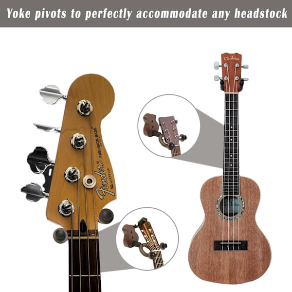 Gitarrväggfäste, väggmonterbar universell gitarrhängare med bas, gitarrkrokhållare, ukulele, gitarrtillbehör (2-pack)