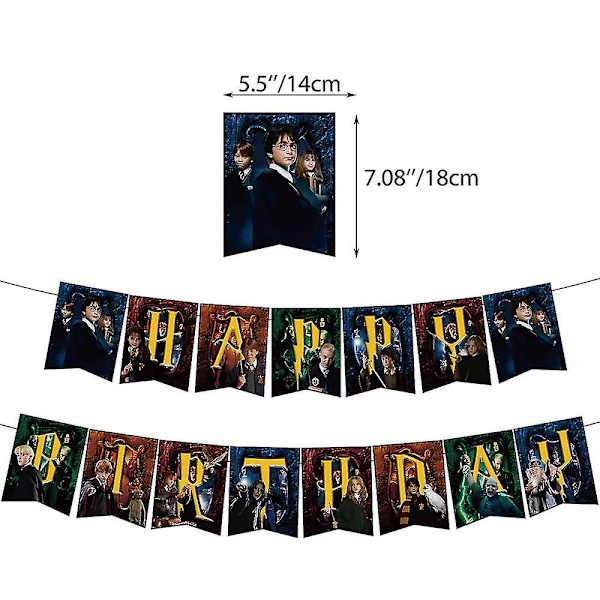 Harry Potter magisk trollkarl tema födelsedag dekoration set innehåller Happy Birthday Banner Ballonger Kit Cake Cupcake Toppers, festtillbehör för barn