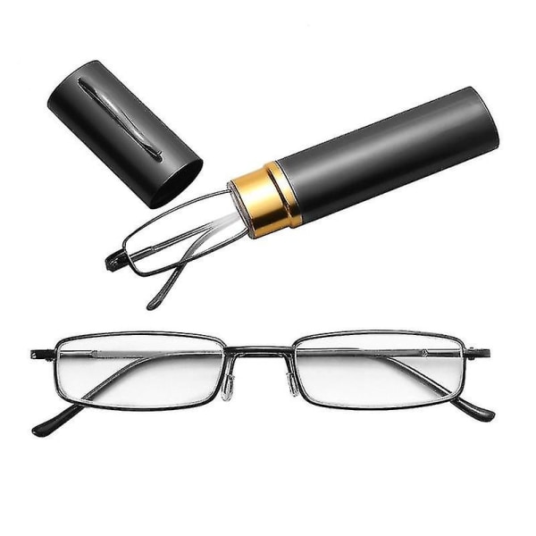 Læsebriller Metalfjederfod bærbare læsebriller med rør (sort) 1,0 forstørrelse