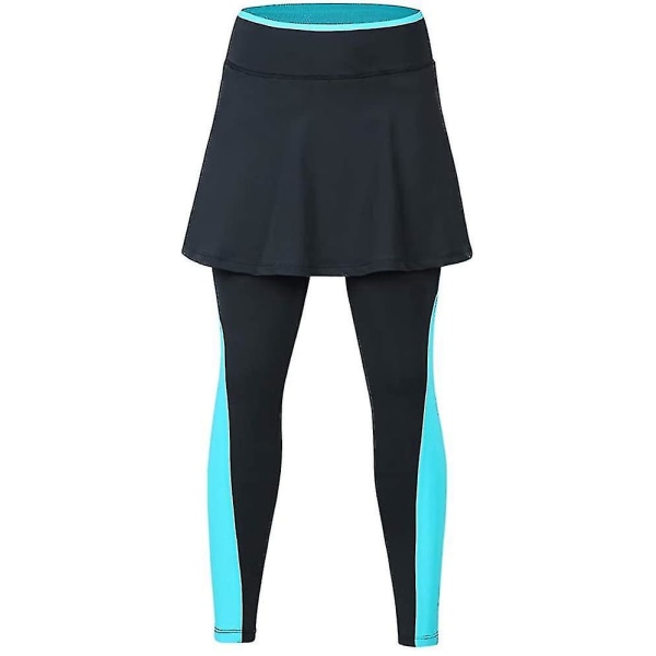 Leggings med skjørt for kvinner, yoga-leggings med skjørt og kvinner Tennis Leggings Klærlommer BULE Small