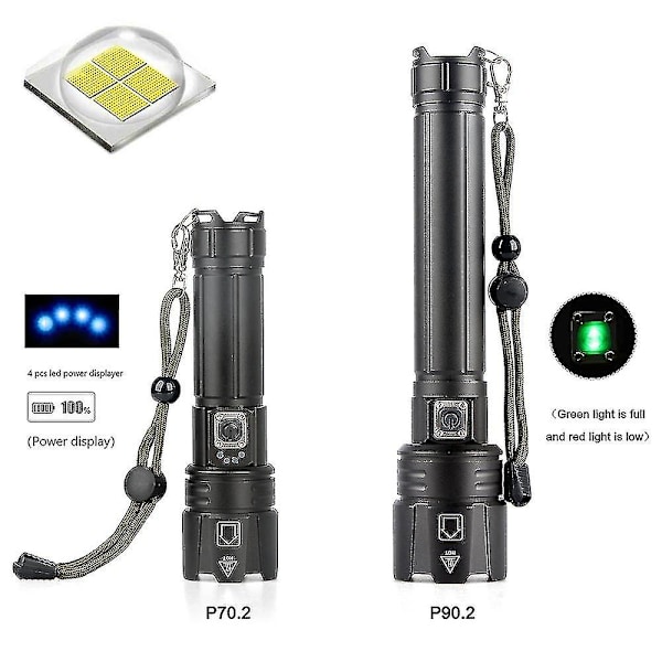 Superstarka LED-ficklampor, Uppladdningsbar LED-ficklampa 10000 Lumen, Taktisk ficklampa med hölster, Cree Xhp70.2, IP67 Vattentät, 5 ljuslägen, För Cam