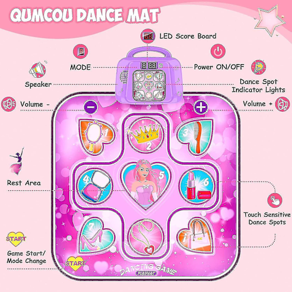 Dansematte leker for jenter 3-12 år gamle bursdagsgaver, musikalsk dansematte for barn, danseplate med LED-lys LANG
