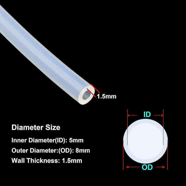 Silikoniputki – 5 mm sisähalkaisija x 8 mm ulkohalkaisija, pituus 8 metriä, elintarvikelaatuinen taipuisa letku, pumpun siirtoon