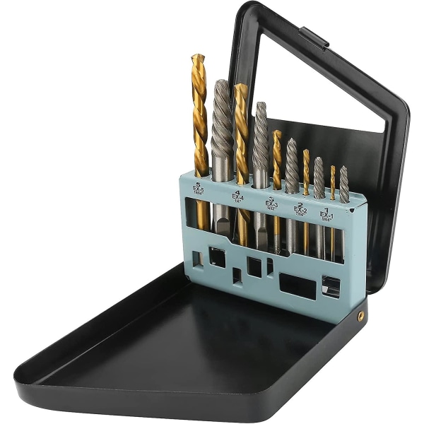 10 kpl vasenkätinen ruuvinpoistolaite ja set - Easy Pull Pull Extractor Metal Index -kotelolla - Työkalusarja vaurioituneen ja irrotetun Scr:n poistamiseen