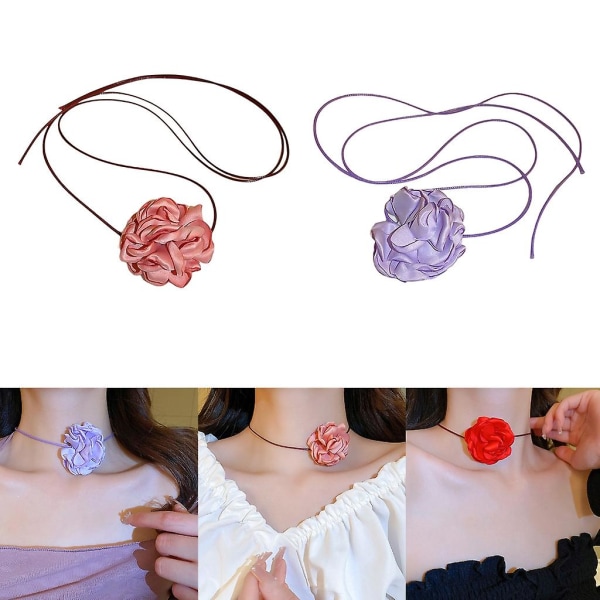 Kunstig Blomster Choker Stof Materiale Stof Tilbehør Til Kvinder Piger Purple