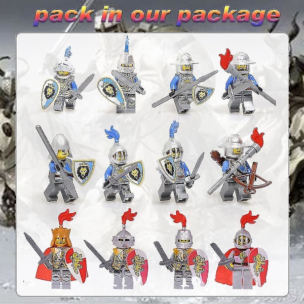 12 st Medeltida Figurer Riddare Minifigur Soldat Actionfigur Byggklossleksaker Barnleksak Presentkollektion