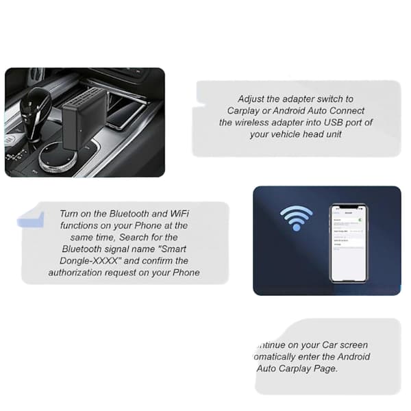 2-i-1 Android Auto Trådløs Adapter & Trådløs CarPlay Adapter Plug&Play Bil Dongle Konverterer Kablet til Trådløs Carplay