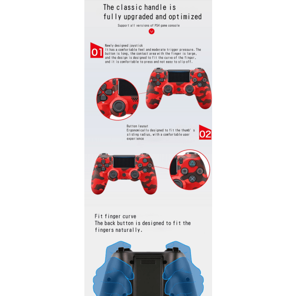 Ps4-handtag med lätt pekskärm Sexaxlig vibration Ps4-handtag Bluetooth trådlöst spelhandtag