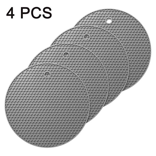 Set med 4 silikonunderlägg - Runda grytlappar Grey